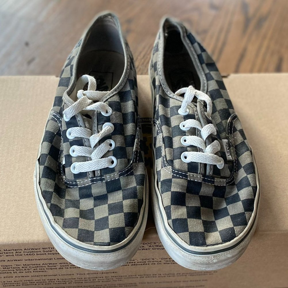 Black and Grey Checkered Lace Up Authentic Vans Skate Shoes